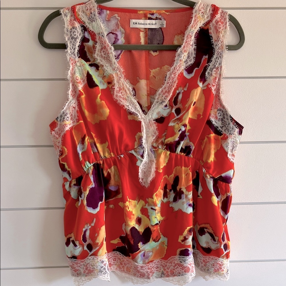 Rebecca Minkoff Vibrant Multicolor Lace Trim Blouse
